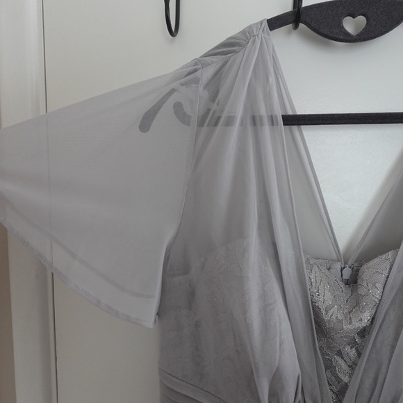 NWT Jessica Howard Women's Short Sleeve V-Neck Gown Maxi Dress 12 Gray Silver - Picture 7 of 13